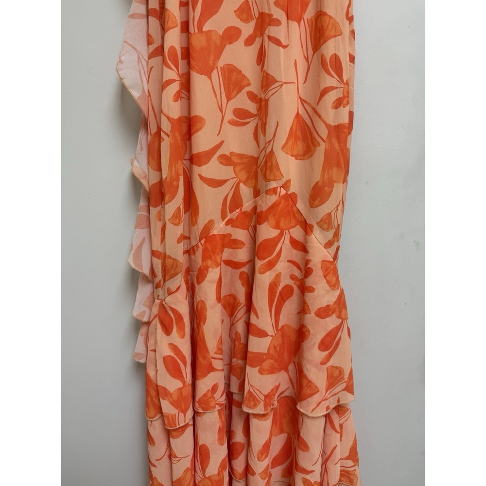 Finesse Floral Maxi Dress Orange Peach Ruffle Tiered Sheer Wedding Guest XS - Picture 12 of 12